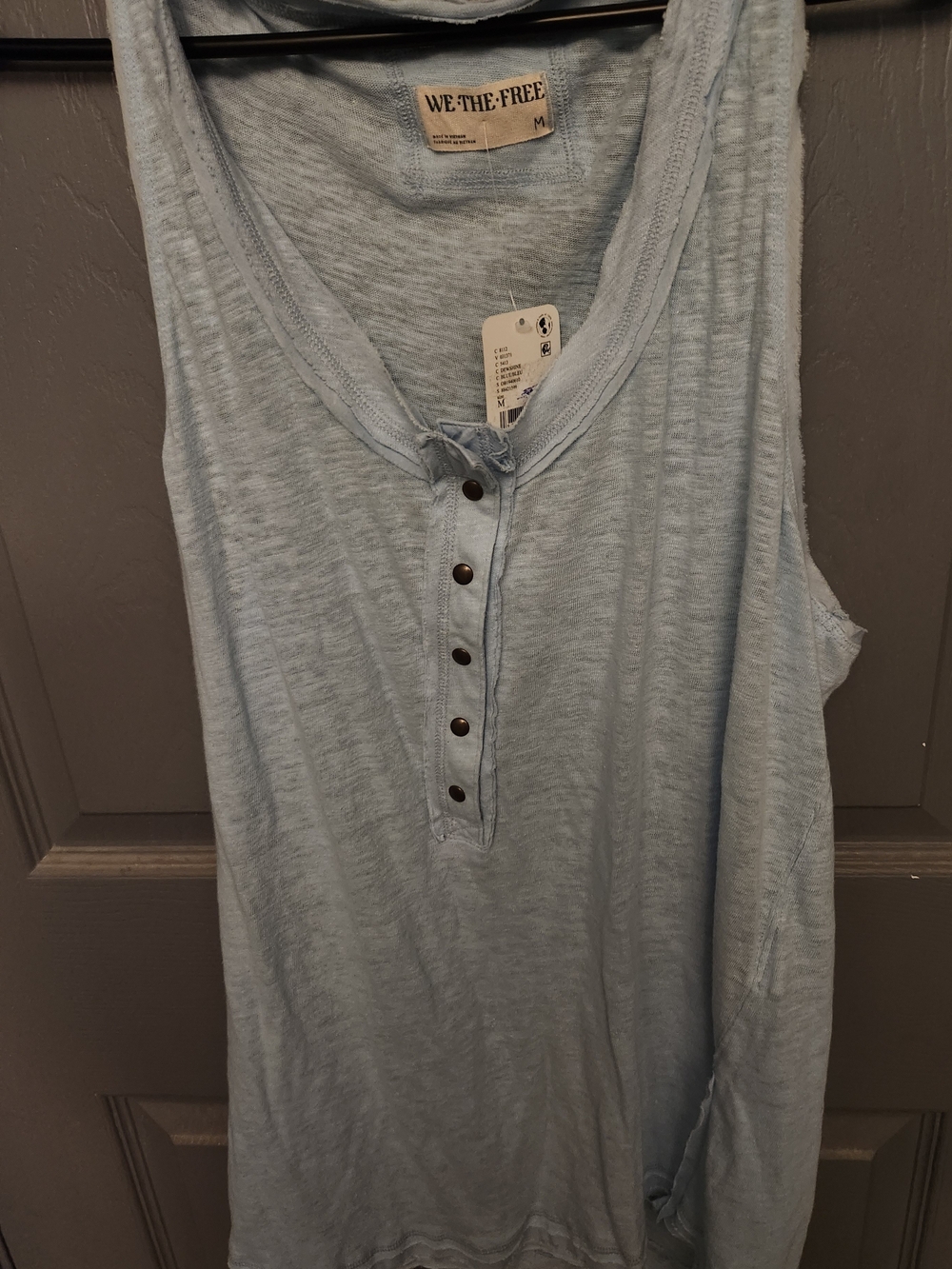 We The Free Pale Blue Henley Tank with Snap Placket